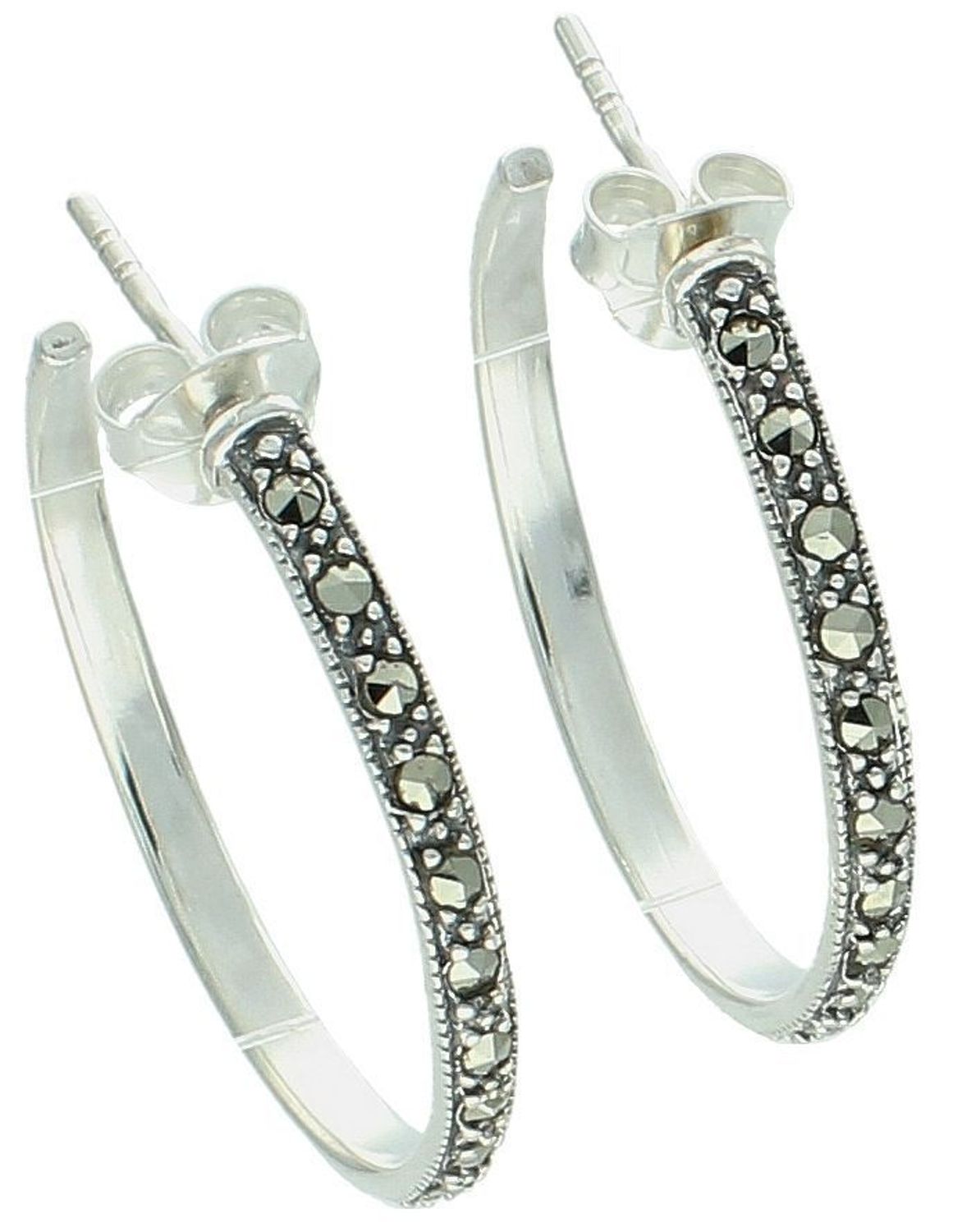 Kolczyki srebrne koła z markazytami – model DIA-KLC-13169-925. Próba 925, długość 2,6 cm, szerokość 3 mm, waga 4,20 g. Klasyczne kolczyki z nutą vintage, zapięcie na sztyft.1.jpg