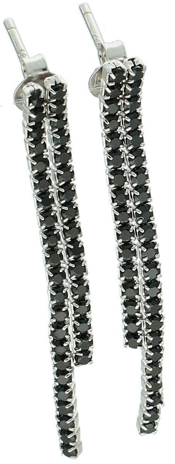 Kolczyki damskie DIA-KLC-13178-925 – srebro próby 925, wiszące z czarnymi cyrkoniami, długość 4,0 cm, zapięcie na sztyft, waga 2,40 g. Styl i elegancja na każdą okazję.1.jpg