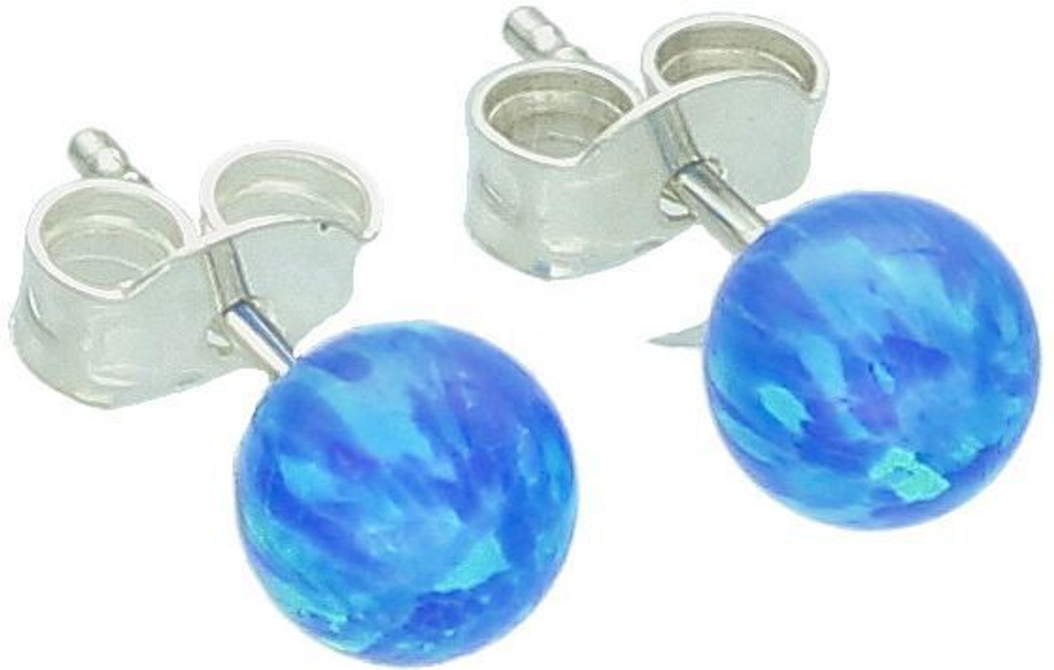 Kolczyki srebrne damskie DIA-KLC-13180-925 z niebieskim opalem syntetycznym. Okrągłe, 5 mm, srebro próby 925, lekkie – tylko 0,50 g, zapięcie na sztyft.1.jpg