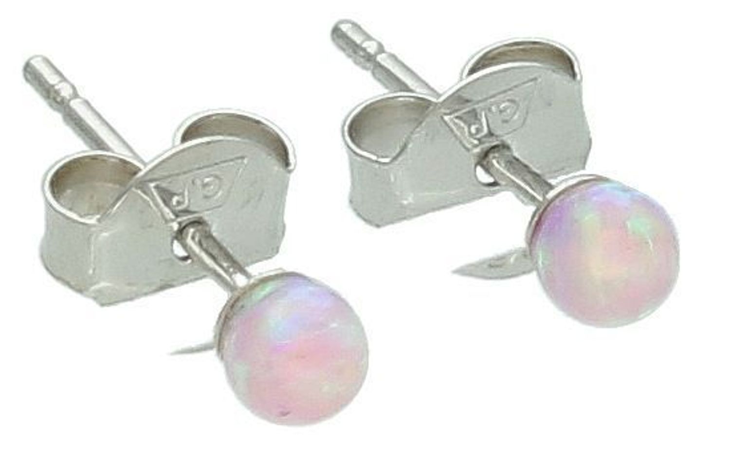 Drobne kolczyki damskie DIA-KLC-13181-925 ze srebra próby 925 z różowym opalem syntetycznym. Średnica 3 mm, zapięcie na sztyft, lekka forma – tylko 0,40 g.1.jpg