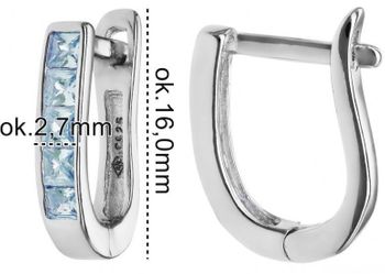 Stylowe srebrne kolczyki rodowane z niebieskimi cyrkoniami. Długość 15 mm, zapięcie angielskie. Idealne na prezent i elegancki dodatek do stylizacji.2.jpg