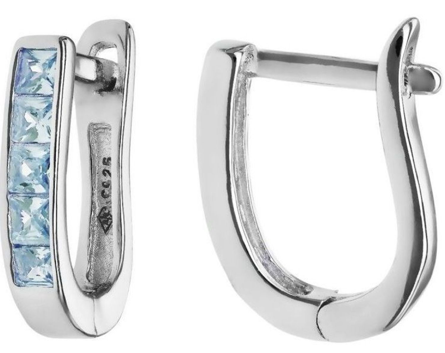 Stylowe srebrne kolczyki rodowane z niebieskimi cyrkoniami. Długość 15 mm, zapięcie angielskie. Idealne na prezent i elegancki dodatek do stylizacji.1.jpg