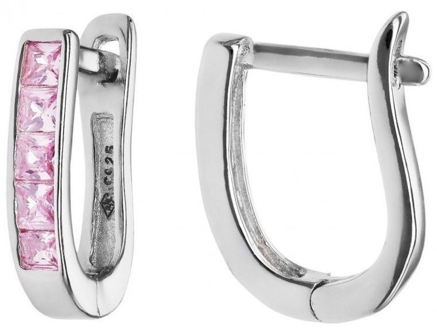 Eleganckie kolczyki srebrne 925 rodowane z różowymi cyrkoniami. Długość 11 mm, zapięcie angielskie, waga ok. 2g. Stylowy dodatek dla każdej kobiety.1.jpg