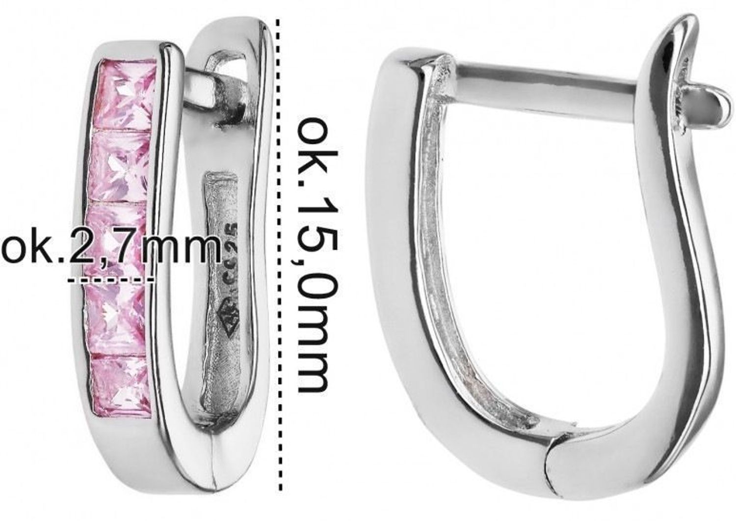 Eleganckie kolczyki srebrne 925 rodowane z różowymi cyrkoniami. Długość 11 mm, zapięcie angielskie, waga ok. 2g. Stylowy dodatek dla każdej kobiety.1.jpg