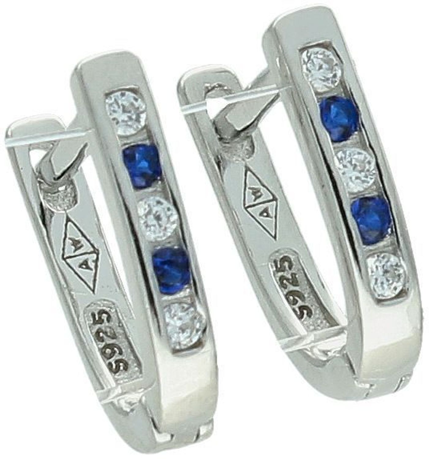 Delikatne kolczyki dziecięce srebrne DIA-KLC-13217-925 z granatową i białą cyrkonią. Długość 1,0 cm, szerokość 2 mm, próba 925, zapięcie bigiel angielski. 1.jpg