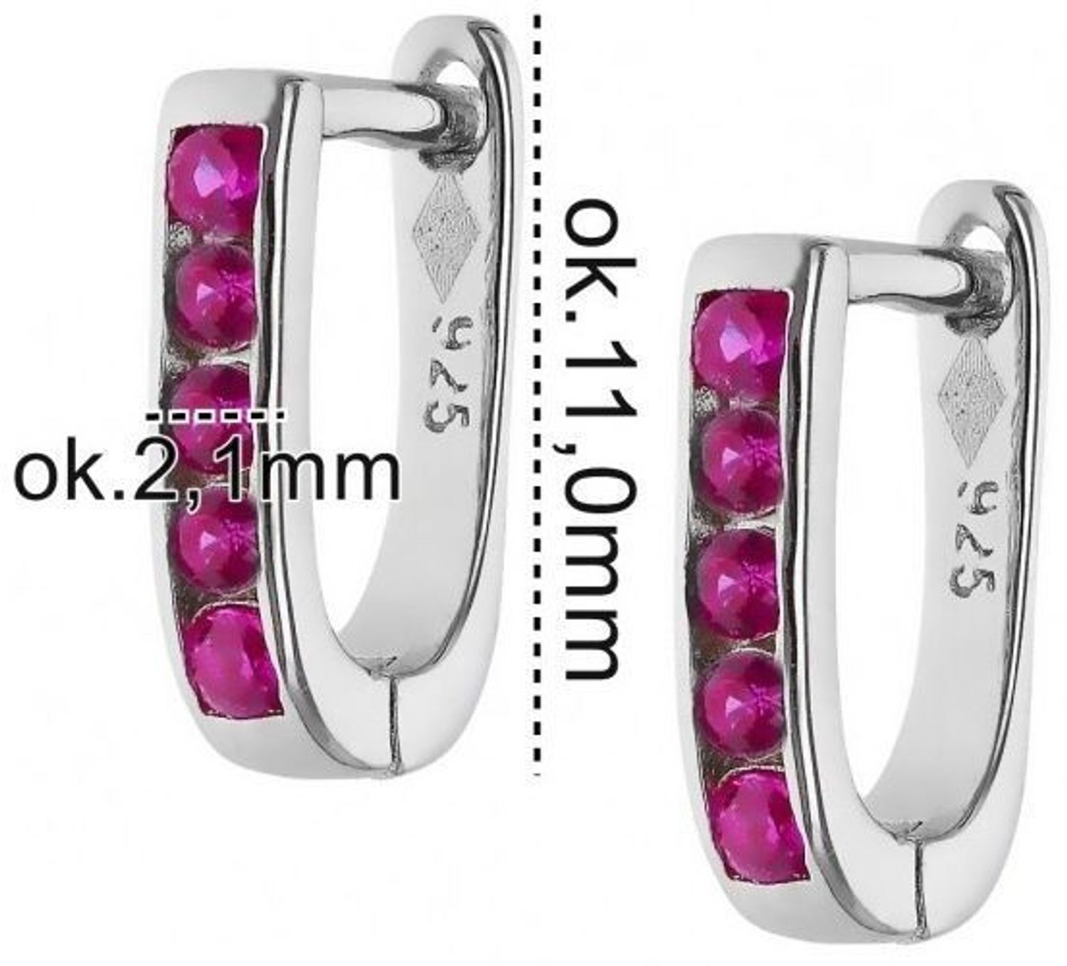 Srebrne kolczyki rodowane 925 z różowymi cyrkoniami. Eleganckie, lekkie (1,0 g), zapięcie angielskie. Długość 11 mm. Idealne na co dzień i na prezent.1.jpg