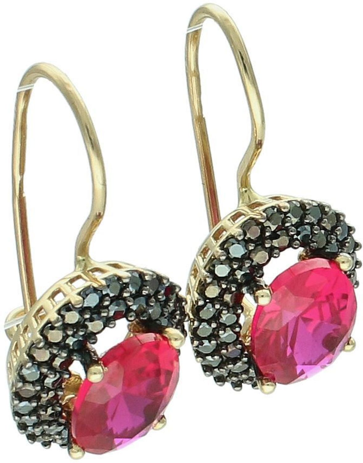 Złote kolczyki damskie próby 585 owalne z dużą cyrkonią, zdobione czarnymi cyrkoniami. Model DIA-KLC-13267-585 – 4,30g, długość 2,5 cm. Klasyczna elegancja z nutą blasku.1.jpg