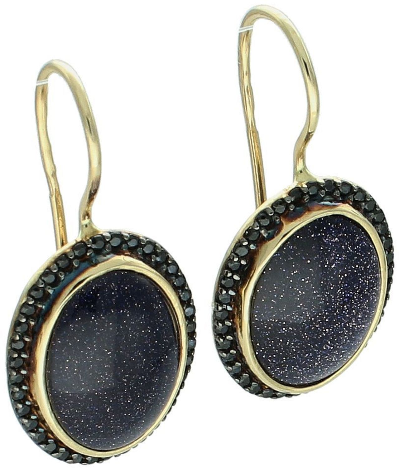 Złote kolczyki damskie próby 585 z kamieniem noc kairu i czarnymi cyrkoniami. Model DIA-KLC-13268-585 – 4,88g, długość 2,8 cm, bigiel. Stylowa biżuteria o głębokim blasku.1.jpg