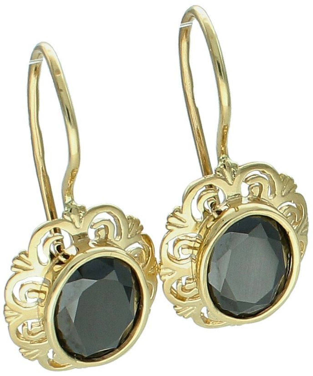 Złote kolczyki damskie próby 585 owalne z czarną cyrkonią. Model DIA-KLC-13271-585 – 4,03g, długość 2,5 cm, bigiel. Klasyka z nutą oryginalności.1.jpg