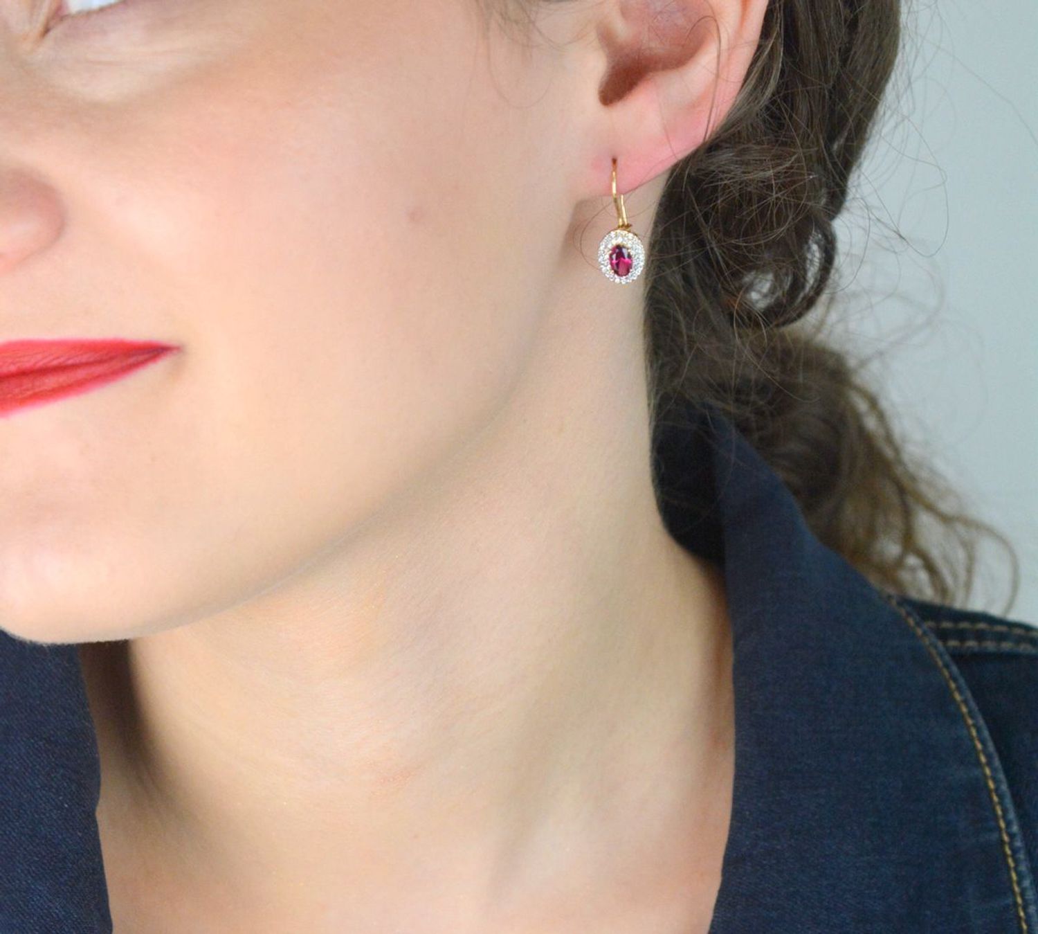 złote kolczyki damskie 585, kolczyki z różową cyrkonią, kolczyki z białymi cyrkoniami, bigiel, kolczyki owalne, elegancka biżuteria złota1.jpg