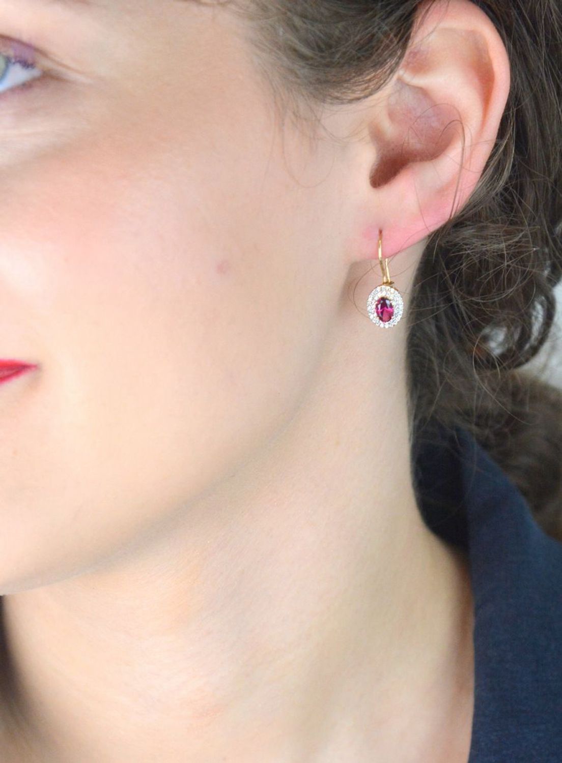 złote kolczyki damskie 585, kolczyki z różową cyrkonią, kolczyki z białymi cyrkoniami, bigiel, kolczyki owalne, elegancka biżuteria złota1.jpg