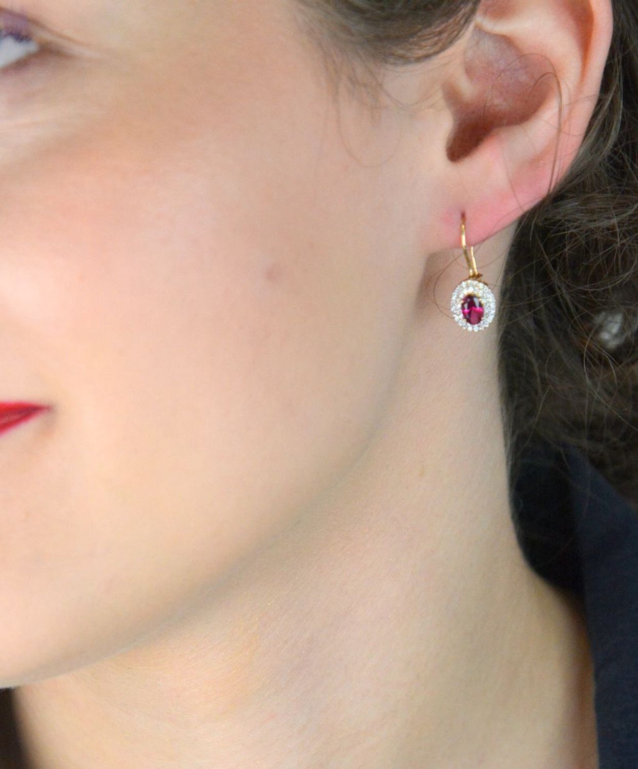 złote kolczyki damskie 585, kolczyki z różową cyrkonią, kolczyki z białymi cyrkoniami, bigiel, kolczyki owalne, elegancka biżuteria złota1.jpg