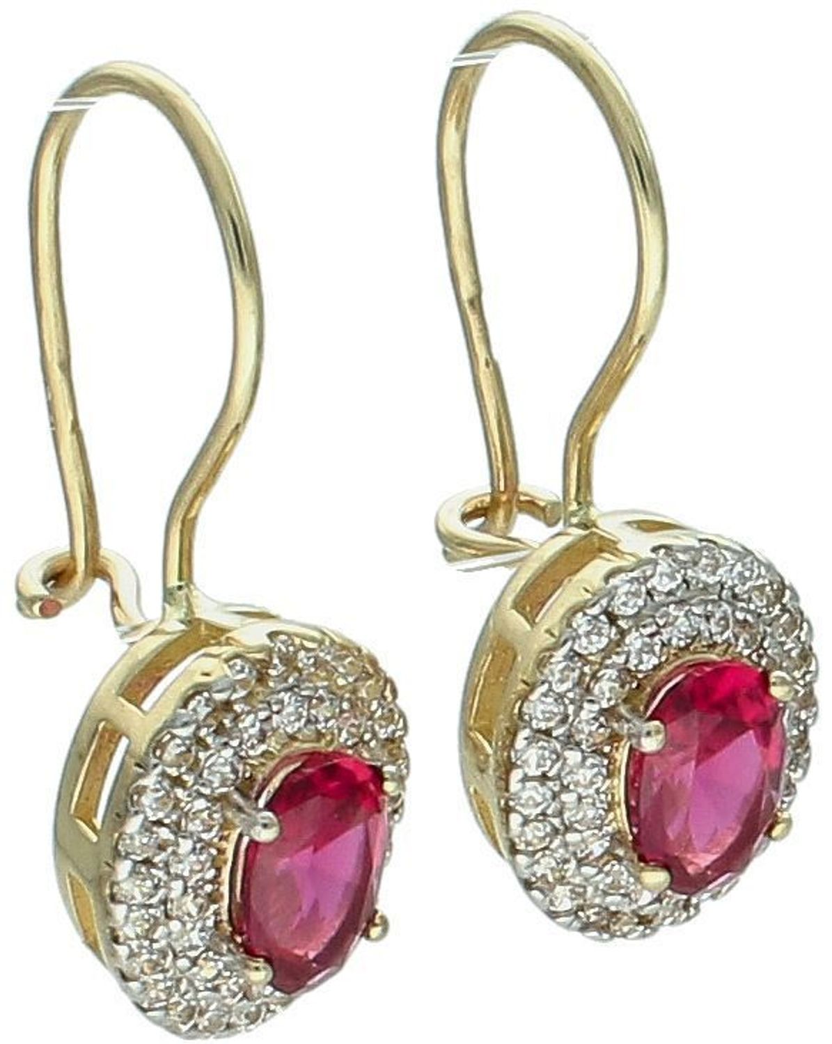 złote kolczyki damskie 585, kolczyki z różową cyrkonią, kolczyki z białymi cyrkoniami, bigiel, kolczyki owalne, elegancka biżuteria złota1.jpg