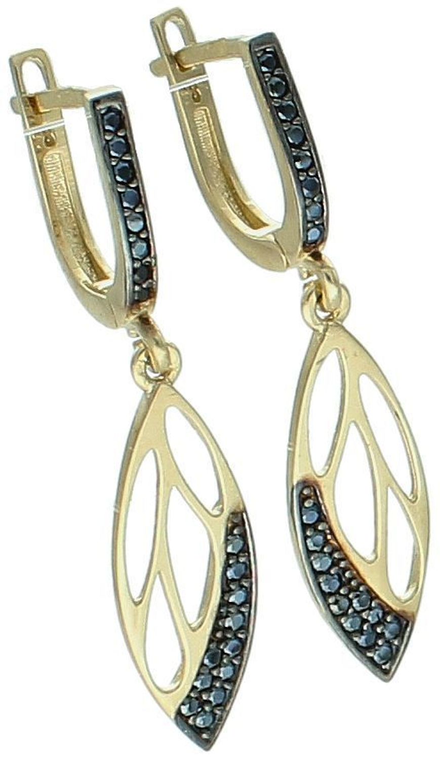 Złote kolczyki damskie próby 585 w kształcie łezki, zdobione czarnymi cyrkoniami. Model DIA-KLC-13277-585 – 2,38g, długość 3,2 cm. Stylowa, elegancka biżuteria z angielskim zapięciem.1.jpg