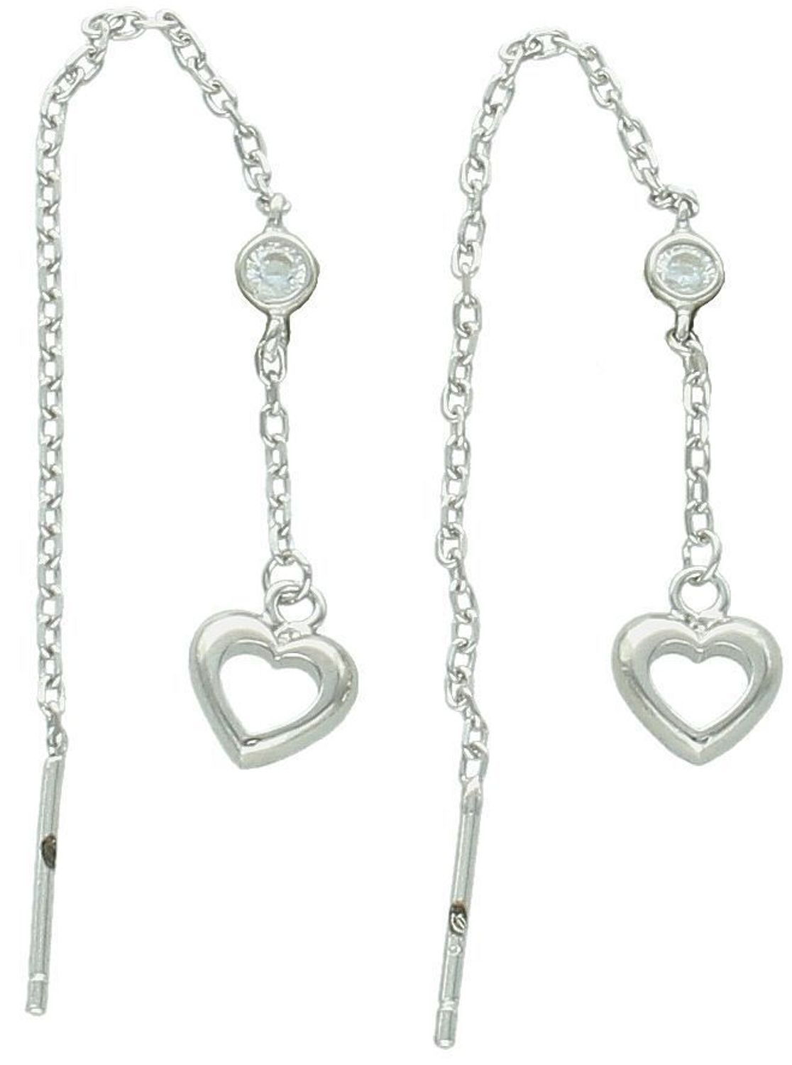 Delikatne kolczyki srebrne 925 z łańcuszkiem przechodzącym przez ucho, ozdobione serduszkiem (7 mm) i cyrkonią. Model DIA-KLC-13365-925, długość 6 cm, waga 1,60 g. Subtelna elegancja.1.jpg