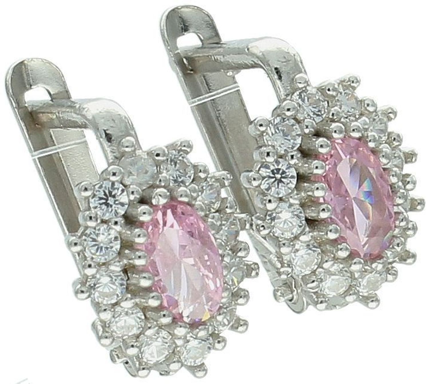 Kolczyki dziecięce srebrne 925 DIA-KLC-13393-925 – owalne z różową i białymi cyrkoniami. Wymiary 1,0 x 7 mm, waga 1,90 g, zapięcie angielskie. Bezpieczna i urocza biżuteria dla dziewczynki.1.jpg