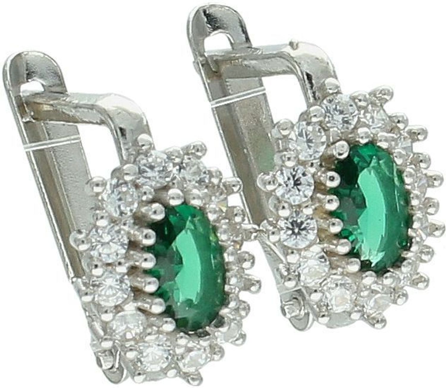 Eleganckie kolczyki srebrne owalne DIA-KLC-13394-925 z zieloną i białymi cyrkoniami. Próba 925, waga 1,90 g, wymiary 1,1 cm x 7 mm. Zapięcie angielskie – wygoda i styl.1.jpg