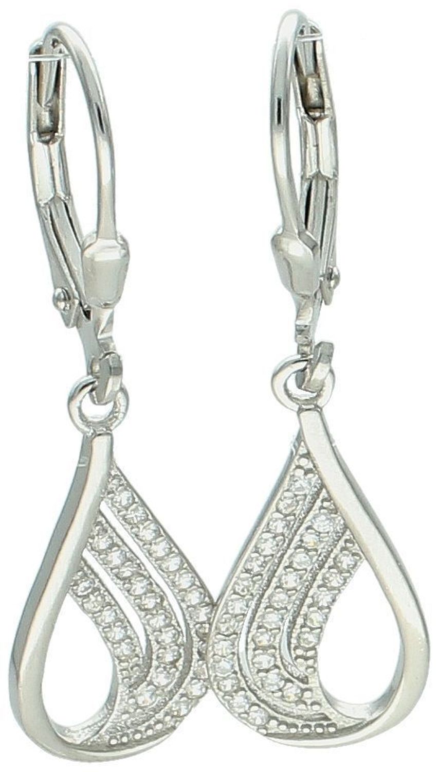Kolczyki srebrne 925 DIA-KLC-13422-925 w kształcie łezki z cyrkoniami. Długość 3,3 cm, szerokość 9 mm, zapięcie na bigiel angielski. Eleganckie i subtelne – idealne na prezent.1.jpg