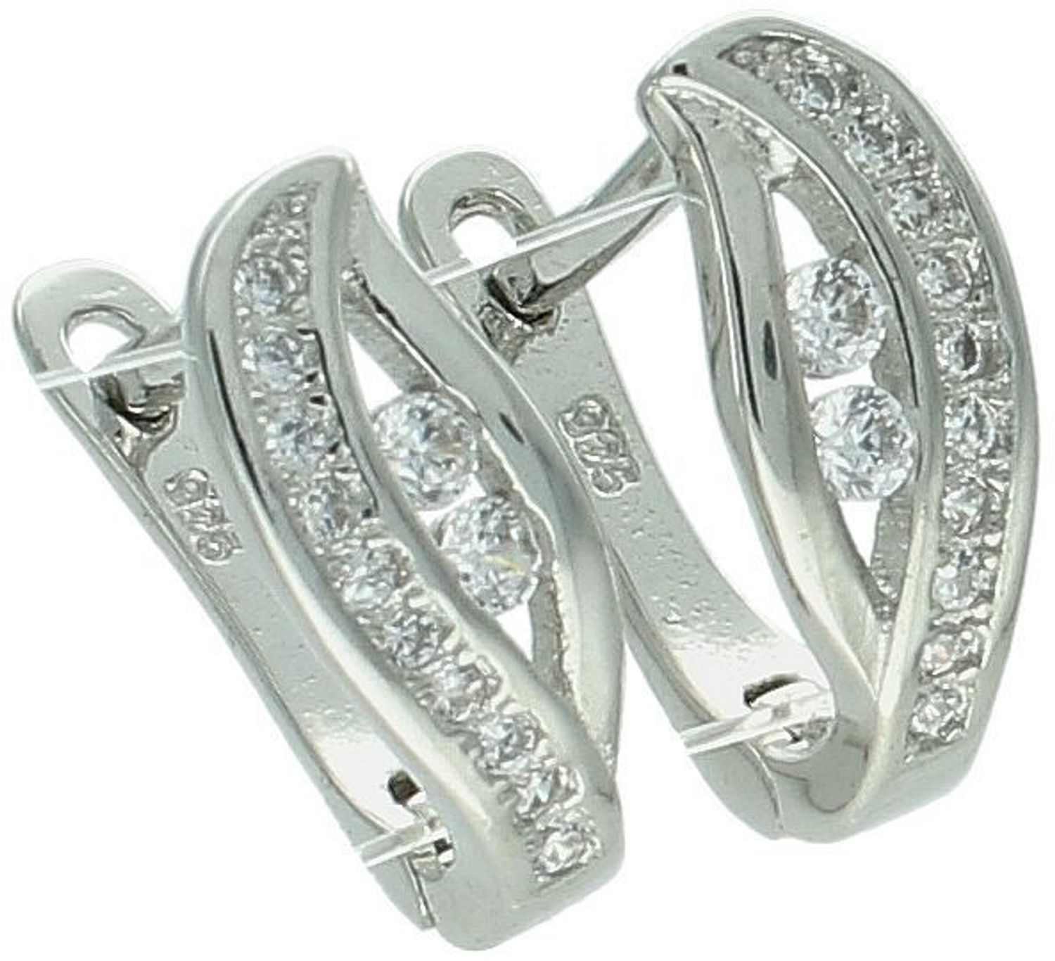 Delikatne kolczyki srebrne DIA-KLC-13423-925 z cyrkoniami i zapięciem angielskim. Próba 925, długość 1,3 cm, szerokość 5 mm, waga 2,20 g. Subtelna elegancja na co dzień i wyjątkowe okazje.1.jpg