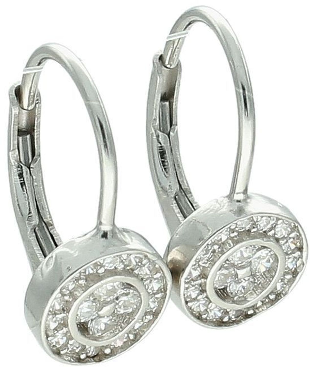 Eleganckie kolczyki dziecięce srebrne wykonane z srebra próby 925, zdobione okrągłą zawieszką z cyrkonią. Długość 1,3 cm, szerokość 7 mm. Zapięcie bigiel angielski – lekkie i komfortowe.1.jpg