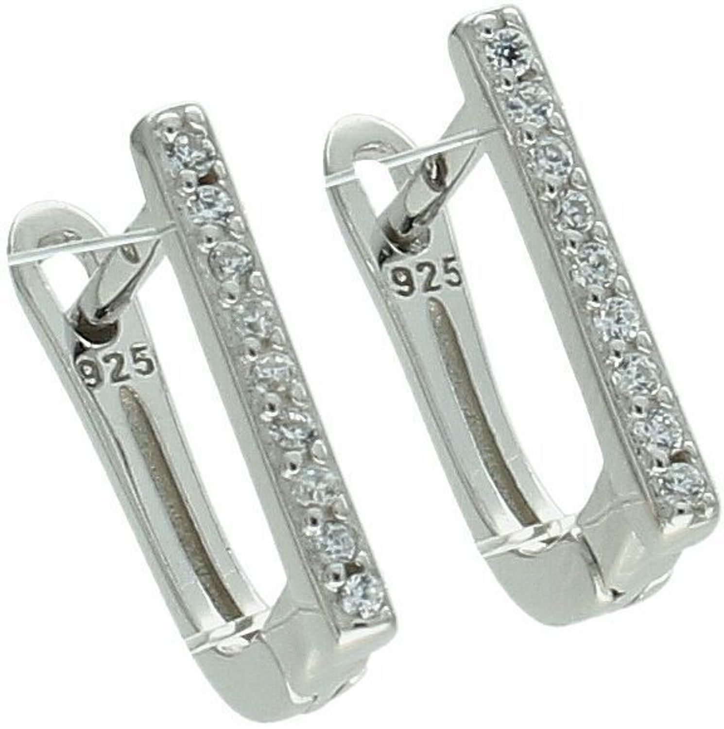 Kolczyki srebrne 925 damskie DIA-KLC-13425-925, proste patyczki zdobione białymi cyrkoniami, zapięcie angielskie. Długość 1,3 cm, szerokość 2 mm, waga 1,60 g. Eleganckie i lekkie.1.jpg