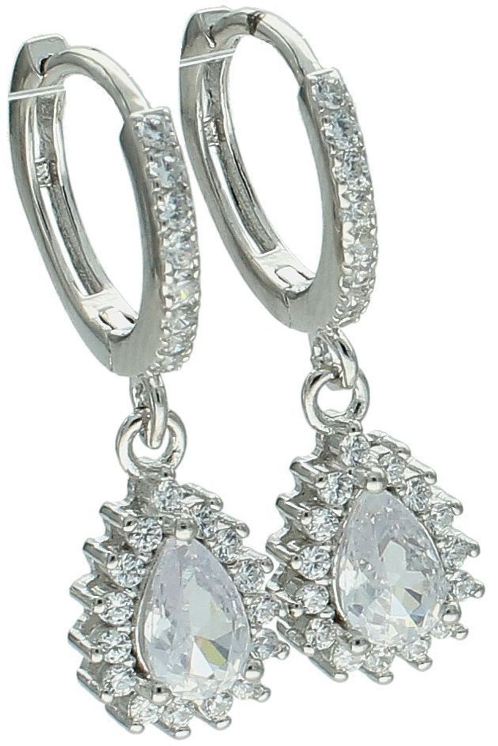 Srebrne Kolczyki Kółka z Zawieszką Łezką – Cyrkonia i Kryształ, Srebro 925.jpg