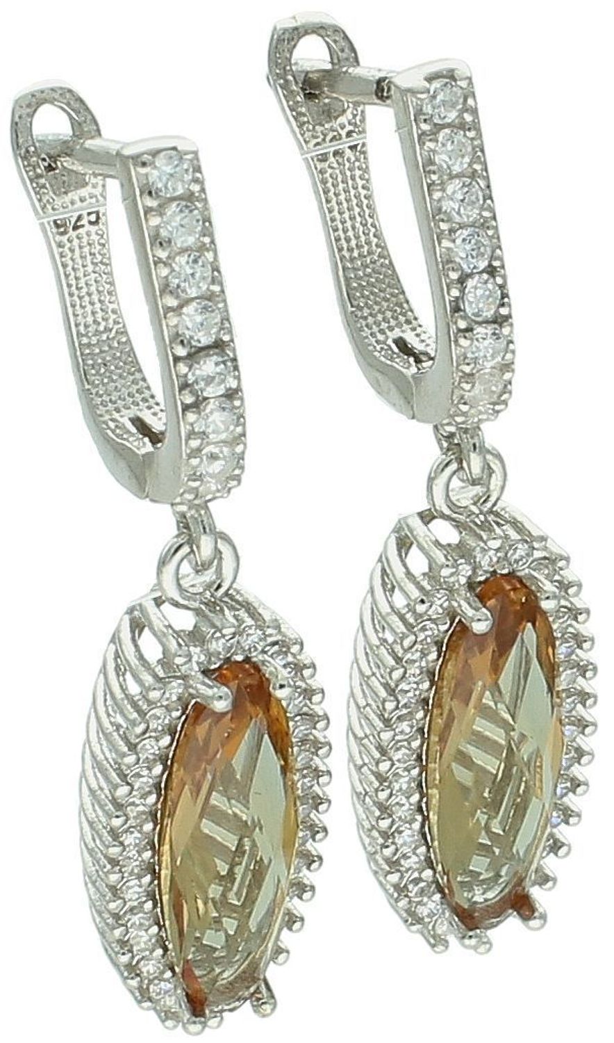 Długie srebrne kolczyki DIA-KLC-13432-925 z owalną zielono-żółtą cyrkonią i białymi kamyczkami. Srebro próby 925, długość 3,2 cm, zapięcie angielskie. Efektowne i eleganckie.1.jpg