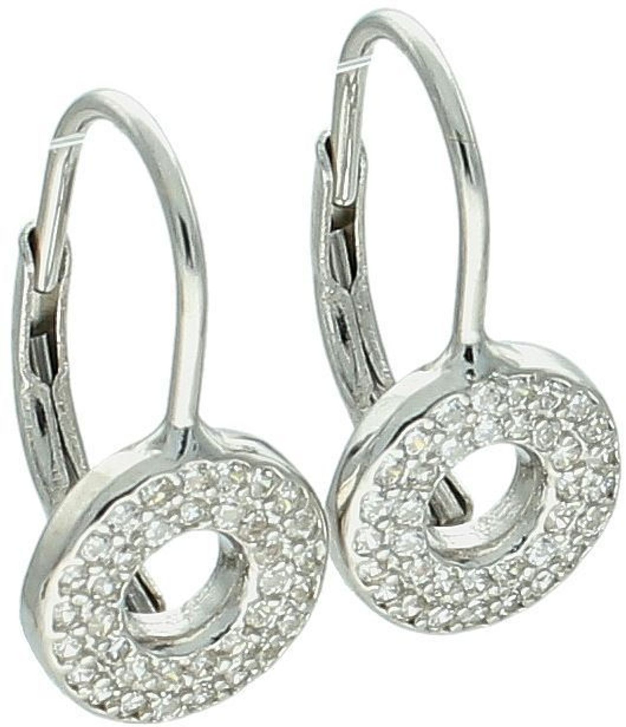 Kolczyki srebrne DIA-KLC-13433-925 – okrągłe kolczyki zdobione cyrkoniami. Długość 1,7 cm, szerokość 1,0 cm, waga 2,00 g. Próba 925, zapięcie bigiel angielski. Elegancka biżuteria na co dzień.jpg