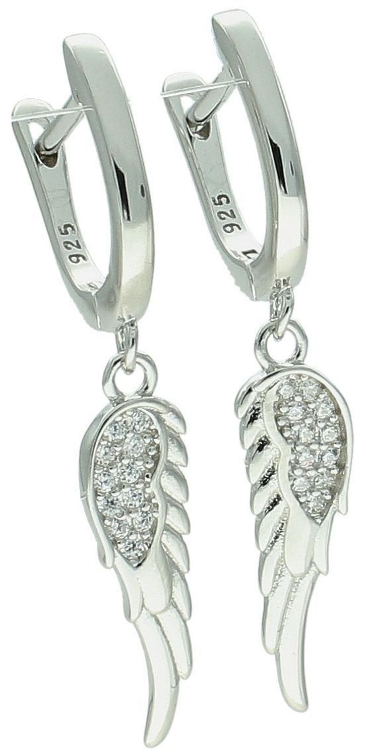 Kolczyki srebrne 925 w kształcie skrzydeł, zdobione cyrkoniami. Długość 3,5 cm, zapięcie angielskie. Symbolika, elegancja i blask w jednym dodatku.1.jpg