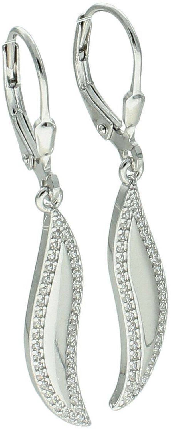 Kolczyki damskie wiszące DIA-KLC-13439-925 – srebro próby 925 zdobione cyrkoniami. Długość 4,0 cm, szerokość 5 mm, waga 2,90 g. Zapięcie bigiel angielski. 1.jpg