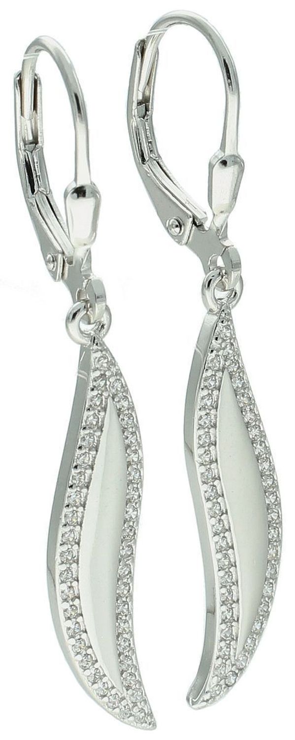 Kolczyki damskie wiszące DIA-KLC-13439-925 – srebro próby 925 zdobione cyrkoniami. Długość 4,0 cm, szerokość 5 mm, waga 2,90 g. Zapięcie bigiel angielski. 1.jpg