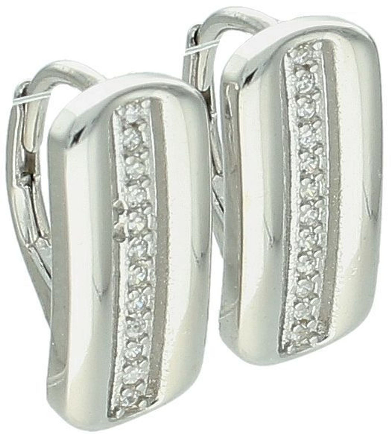 Eleganckie kolczyki damskie srebrne wykonane z srebra próby 925, ozdobione pasem cyrkonii. Długość 1,5 cm, szerokość 7 mm. Zapięcie bigiel angielski – subtelne i eleganckie.1.jpg