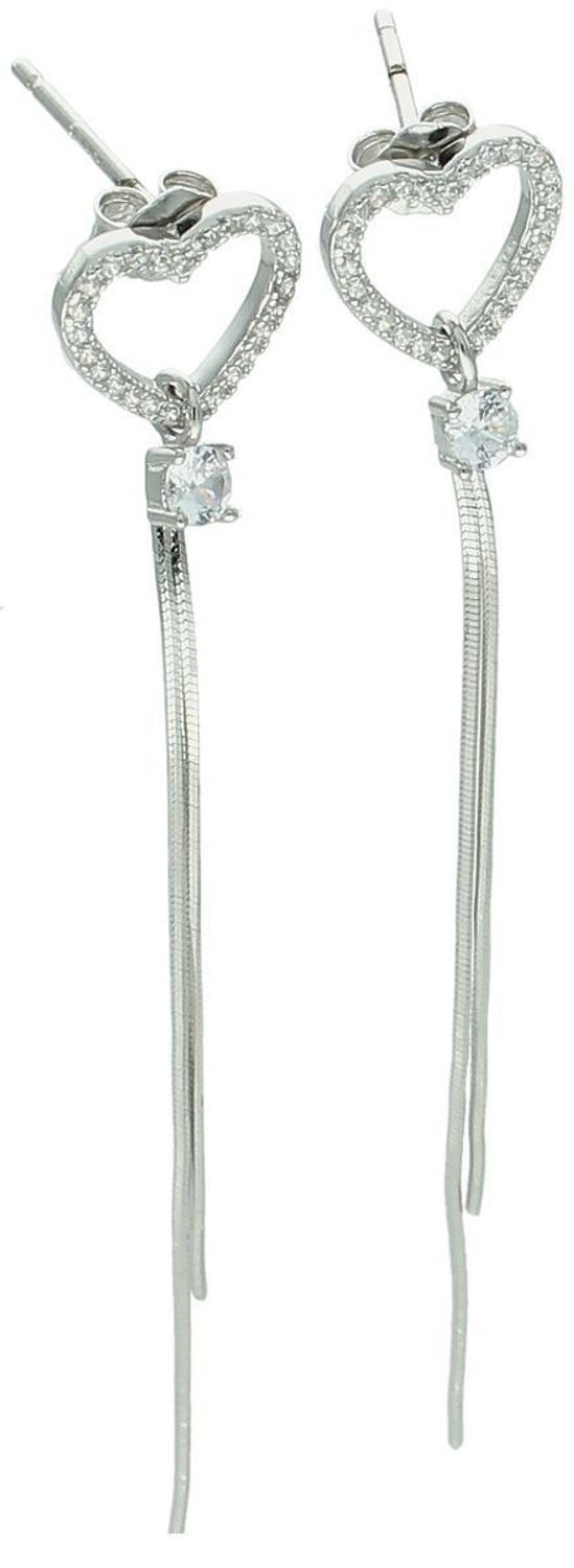 Kolczyki damskie DIA-KLC-13446-925 – srebrne serduszka z cyrkoniami i eleganckimi lineczkami. Długość 7,0 cm, szerokość 1,0 cm. Zapięcie na sztyft, próba 925. Idealne na prezent!1.jpg