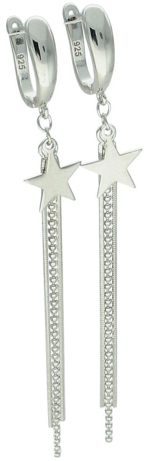 Długie srebrne kolczyki 925 z wiszącymi łańcuszkami i gładką gwiazdką. Długość 7,5 cm, waga 4,30 g, zapięcie angielskie. Subtelna i modna ozdoba.1.jpg