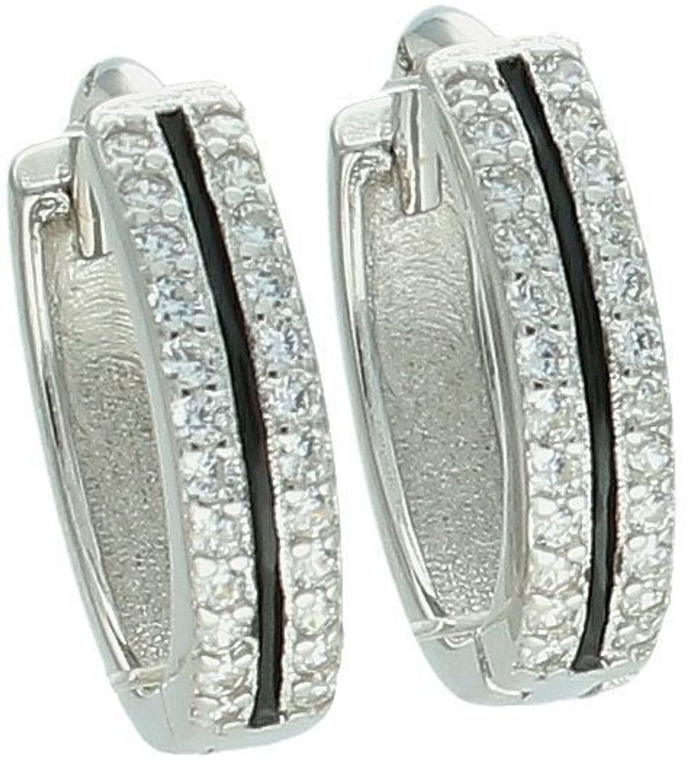 Kolczyki srebrne 925 DIA-KLC-13454-925 – kółeczka z cyrkoniami i czarną emalią, zapięcie na zatrzask. Długość 1,3 cm, szerokość 3 mm, waga 2,10 g. Elegancka biżuteria z charakterem.1.jpg