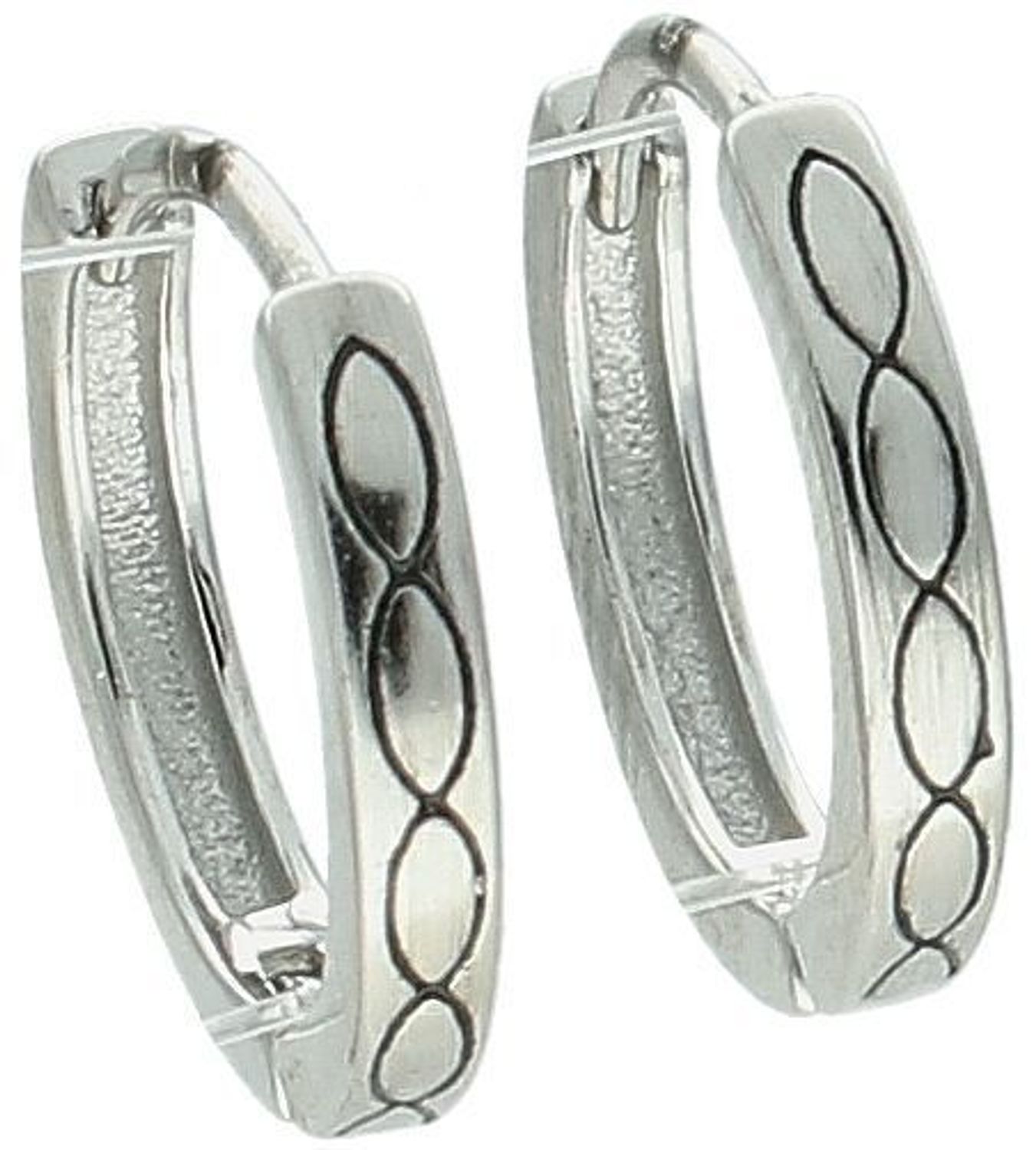 Kolczyki srebrne próby 925 – delikatne koła o długości 1,2 cm i szerokości 2 mm, zdobione subtelnym wzorem. Model DIA-KLC-13463-925, waga 1,30 g, zapięcie na zatrzask. Elegancja na co dzień.1.jpg