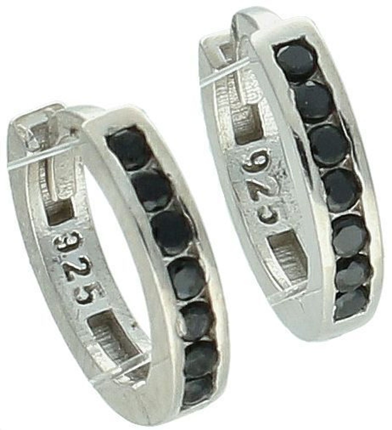Kolczyki srebrne 925 dziecięce i damskie DIA-KLC-13464-925. Małe kółeczka z czarnymi cyrkoniami, zapięcie na zatrzask, długość 1,1 cm. Idealne na co dzień i na prezent.1.jpg