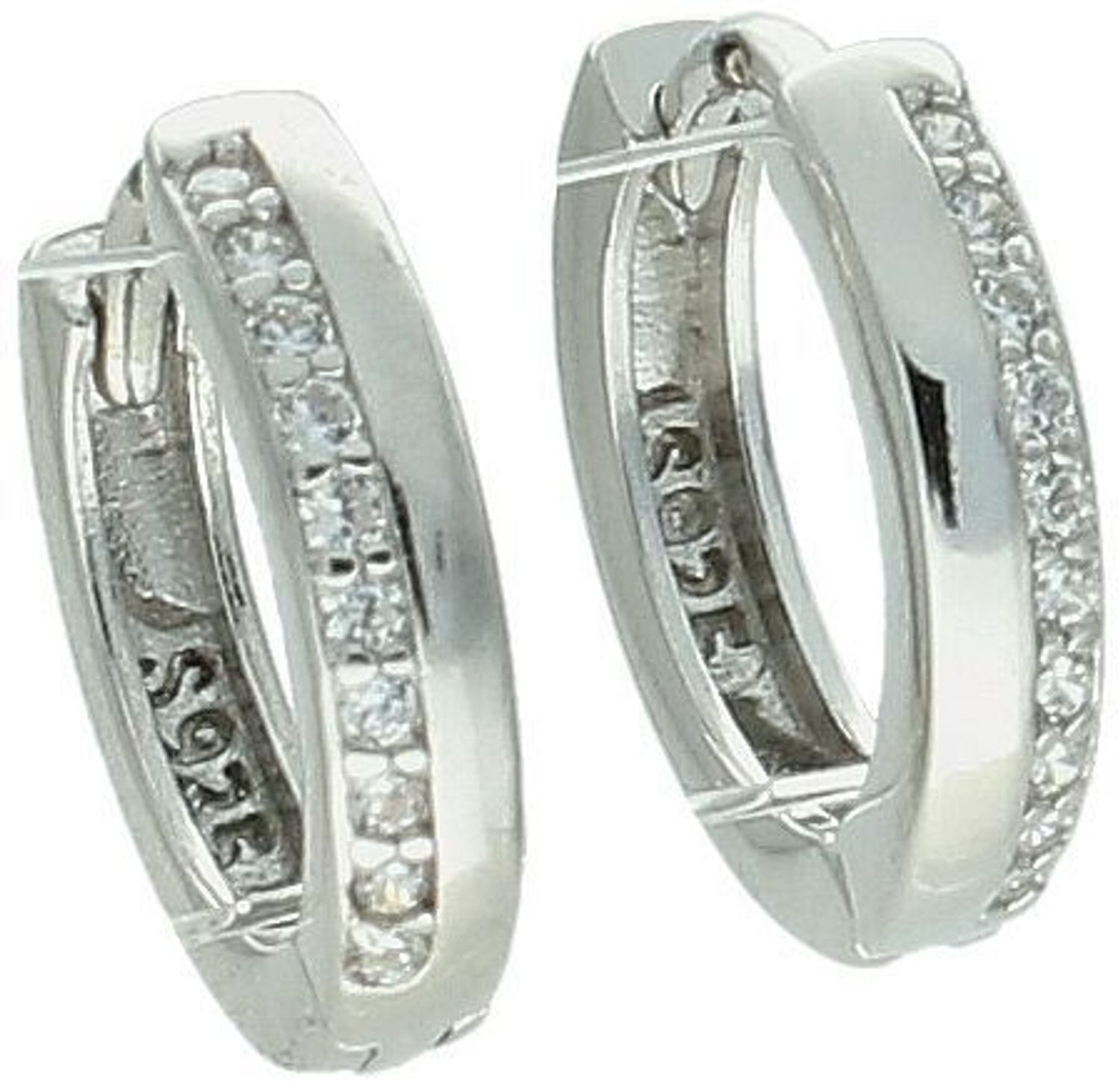 Kolczyki dziecięce srebrne 925 DIA-KLC-13465-925, małe kółeczka zdobione białymi cyrkoniami. Długość 1,0 cm, szerokość 2 mm, waga 1,50 g. Lekkie i bezpieczne dla dzieci.1.jpg