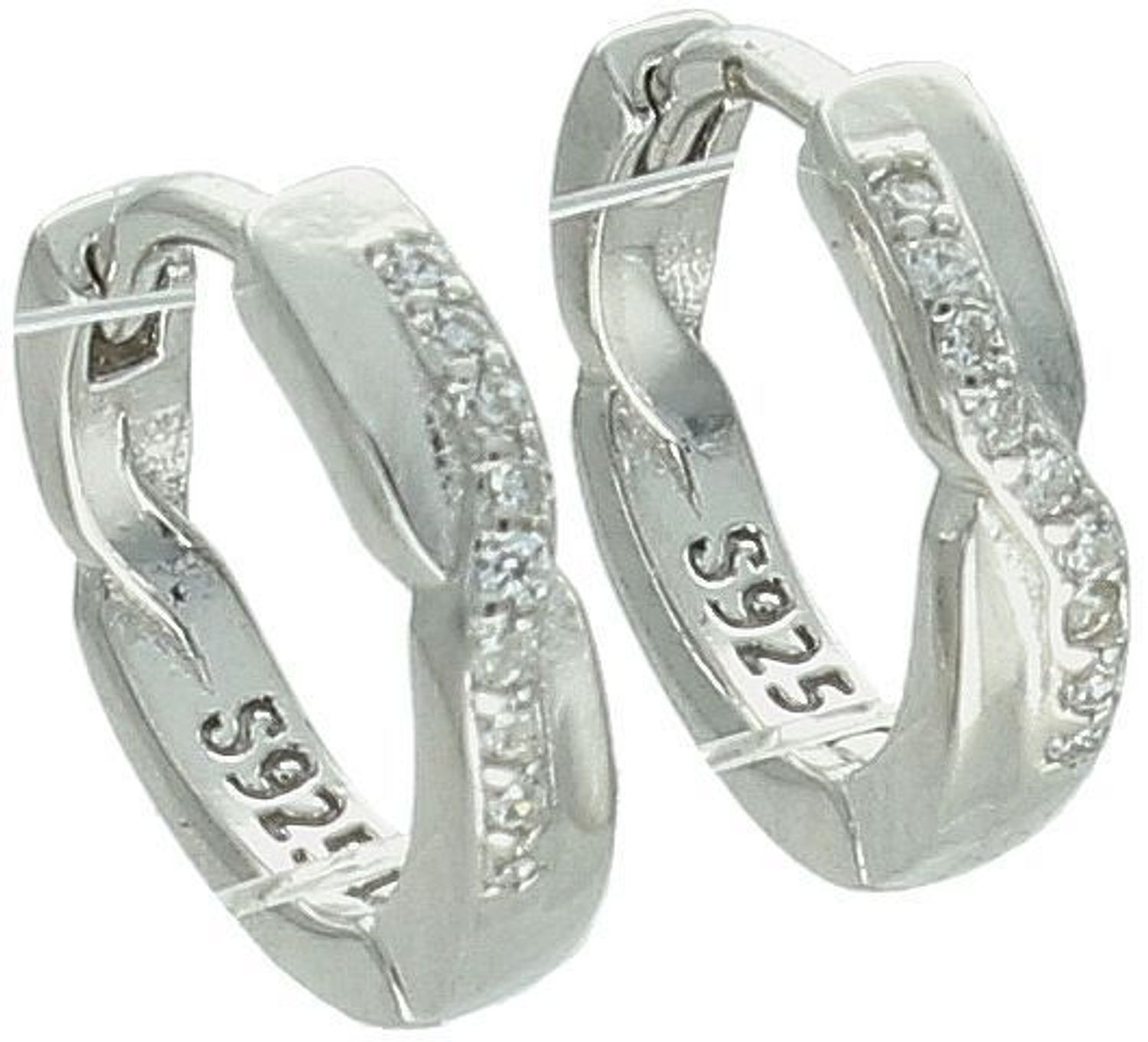 Dziecięce kolczyki srebrne 925 – małe kółeczka zdobione cyrkoniami, zapięcie na zatrzask. Model DIA-KLC-13470-925, długość 1,0 cm, szerokość 2 mm, waga 1,50 g. Idealne dla dziewczynek.1.jpg