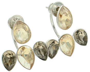 Srebrne kolczyki damskie 925 typu zausznice z kryształami w kolorze złota i brązu. Stylowy dodatek z eleganckim połyskiem. Długość 2,2 cm + 2,0 cm.1.jpg