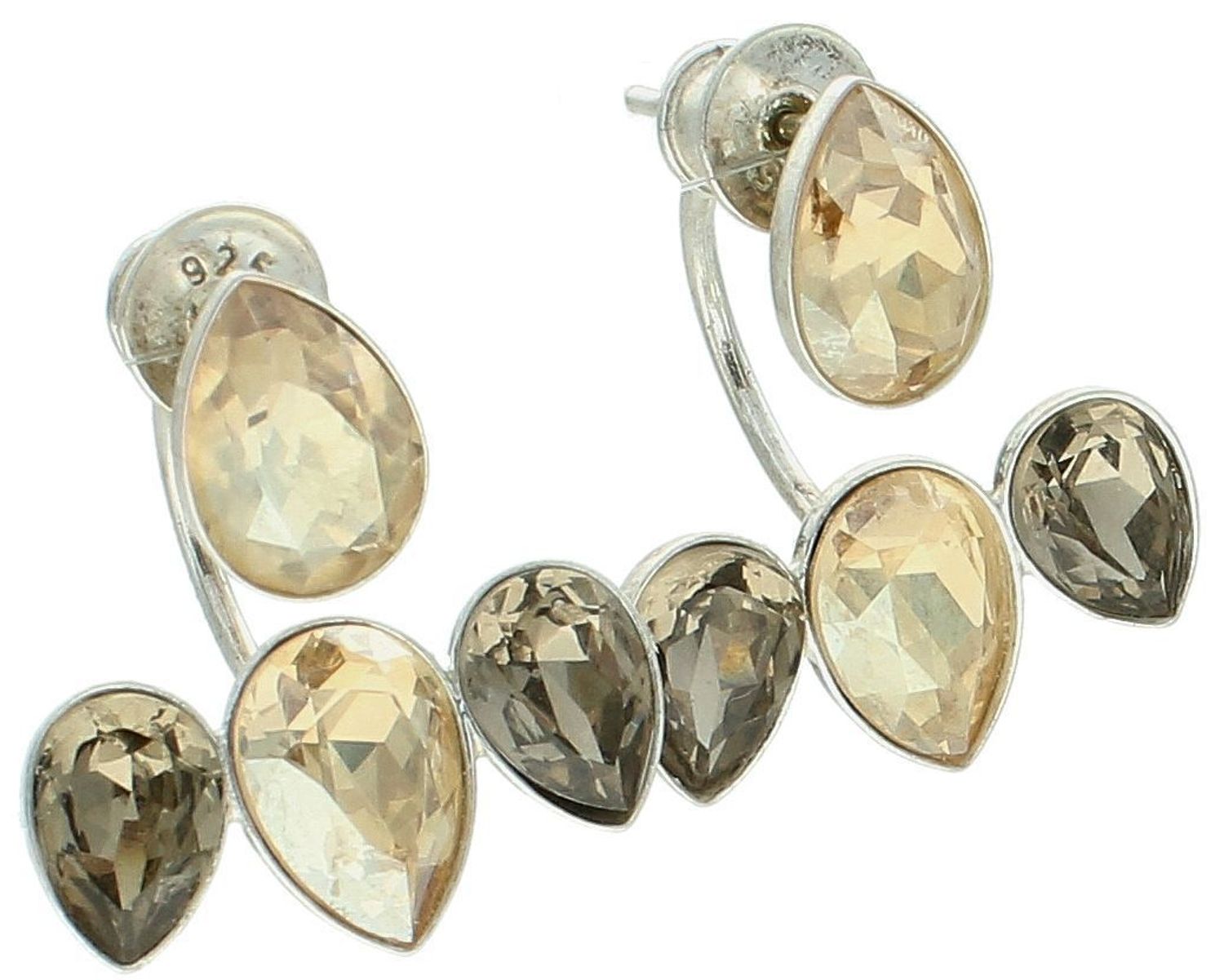 Srebrne kolczyki damskie 925 typu zausznice z kryształami w kolorze złota i brązu. Stylowy dodatek z eleganckim połyskiem. Długość 2,2 cm + 2,0 cm.1.jpg