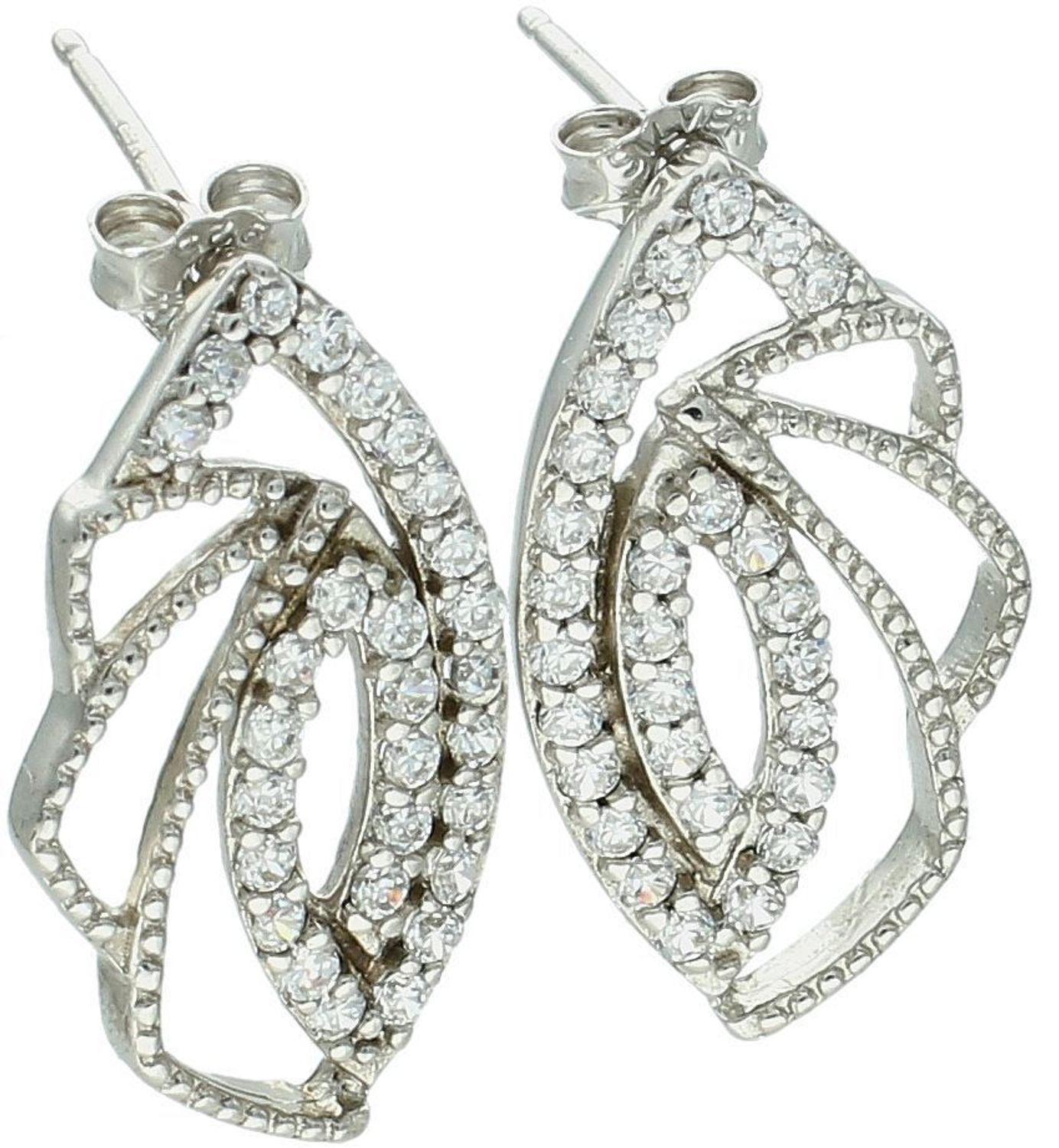 Eleganckie kolczyki damskie srebrne 925 o geometrycznym kształcie, zdobione cyrkoniami. Stylowy design i zapięcie na sztyft – idealne na co dzień i na prezent.1.jpg