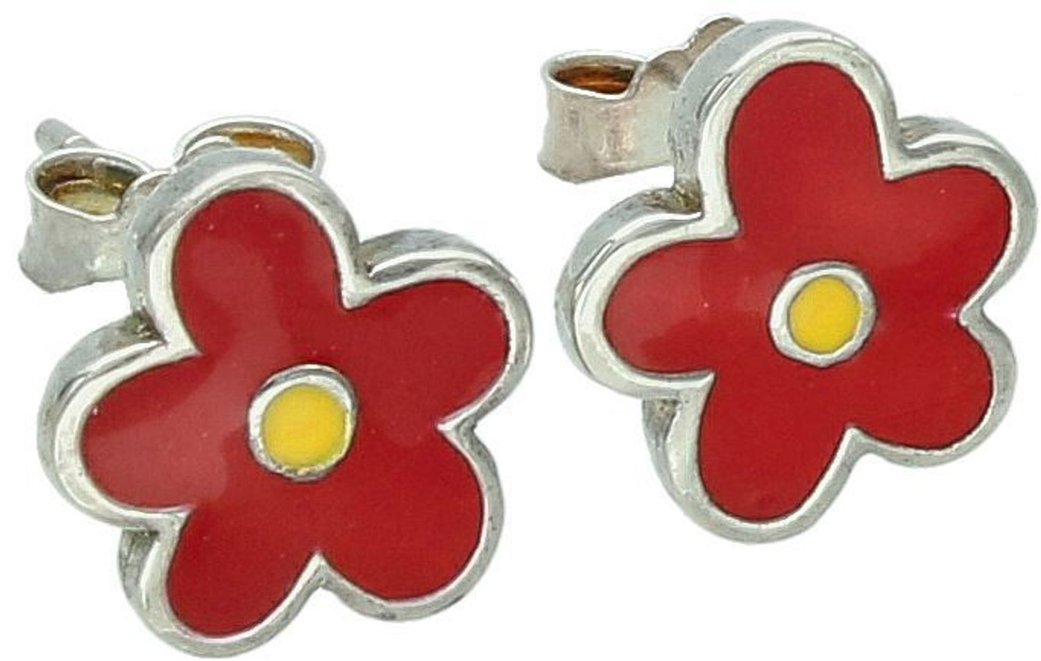Srebrne kolczyki dziecięce kwiatki z czerwoną emalią – srebro 925.jpg