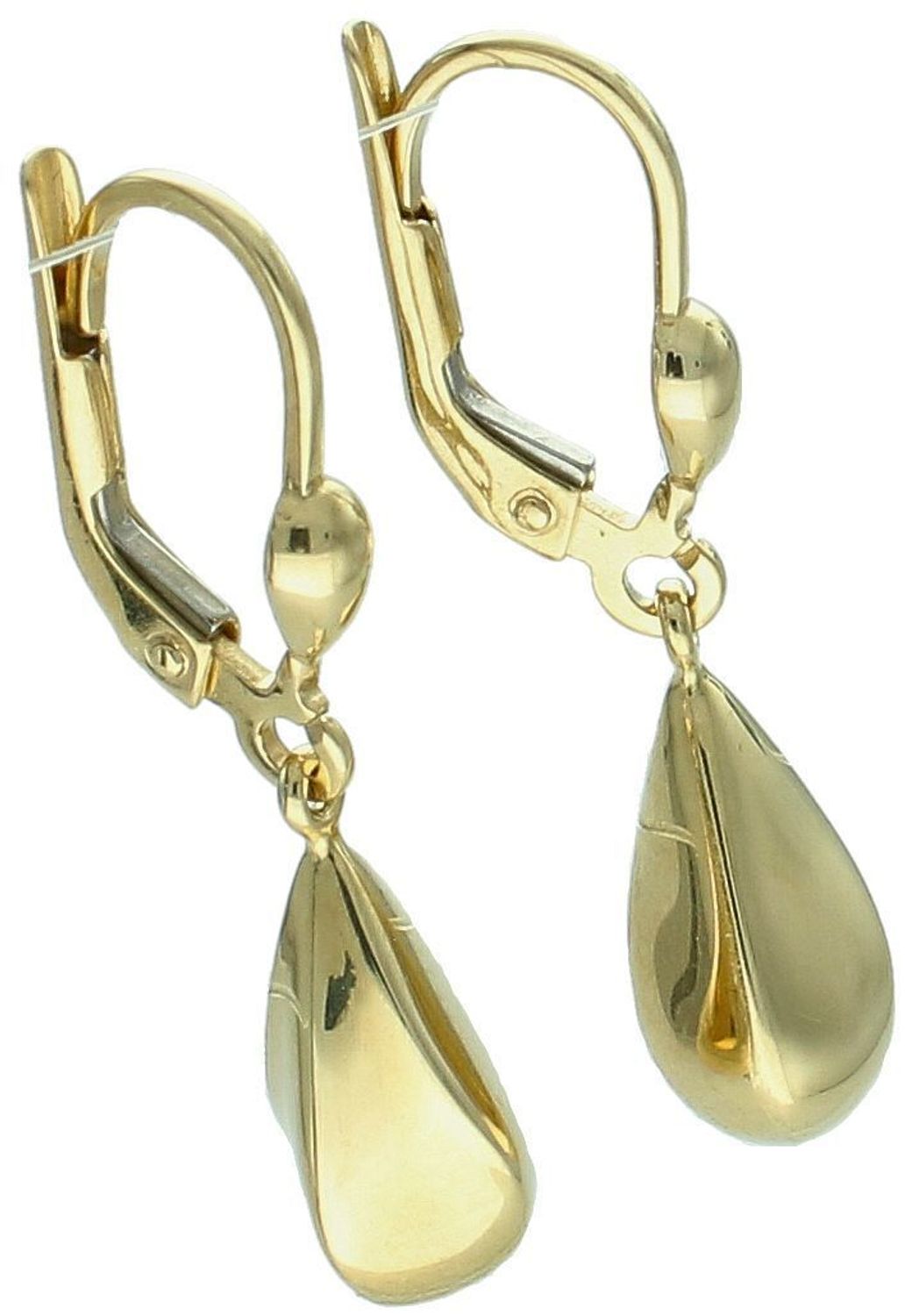 Delikatne złote kolczyki damskie 585 w kształcie łezek, długość 3 cm, szerokość 5 mm. Bezpieczne zapięcie bigiel angielski. Idealne na każdą okazję.1.jpg