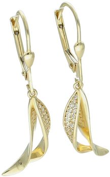 Złote kolczyki damskie próby 585 z eleganckim biglem angielskim i zdobieniem z cyrkonii. Model DIA-KLC-13651-585, długość 4 cm, waga 3,15g. Idealne na wyjątkowe okazje.1.jpg