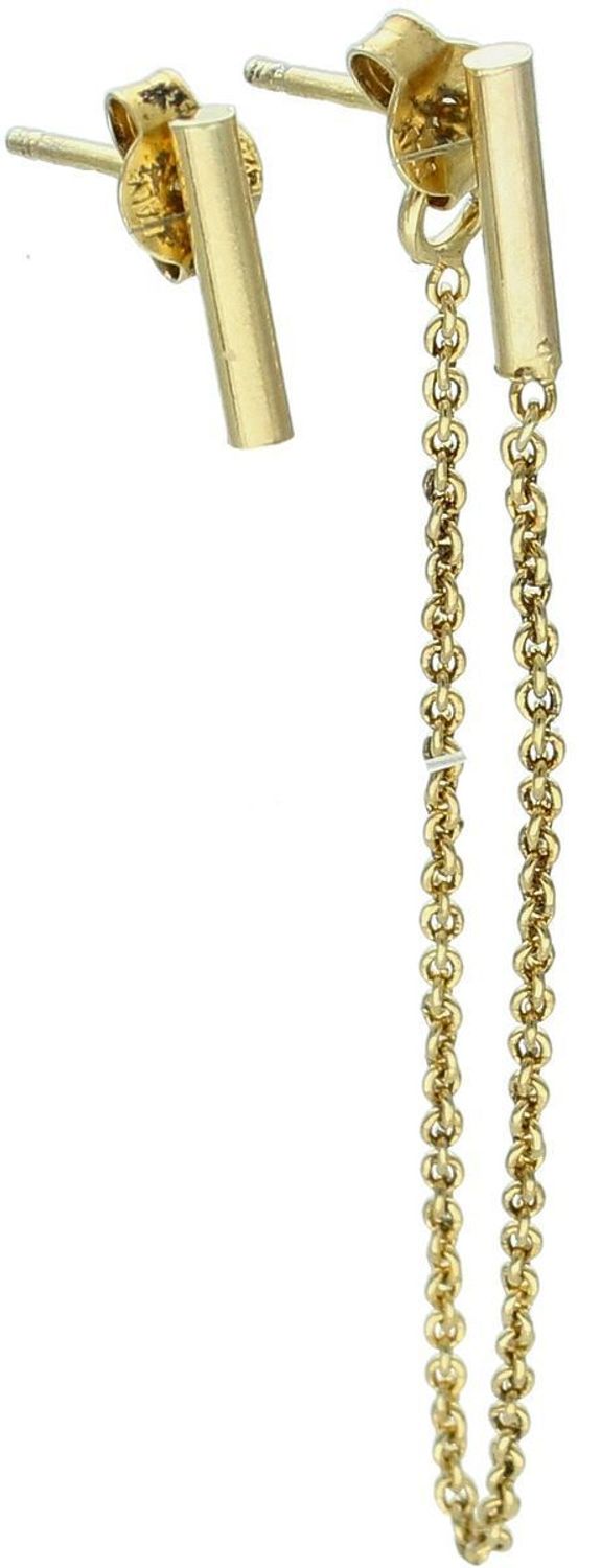 Kolczyki damskie srebrne próby 925, model DIA-KLC-13668-925. Jeden kolczyk krótki patyczek, drugi z ozdobnym łańcuszkiem 6 cm. Pozłacane, zapięcie na sztyft, lekkie i nowoczesne.1.jpg