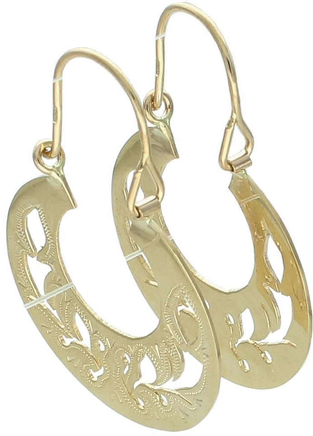 Eleganckie kolczyki damskie złote próby 585, model DIA-KLC-13682-585. Koła wzór Warmet, zdobione ażurem, długość 3,7 cm, szerokość 2,5 cm, waga 4,73 g. Idealne na prezent i do codziennych 2.jpg