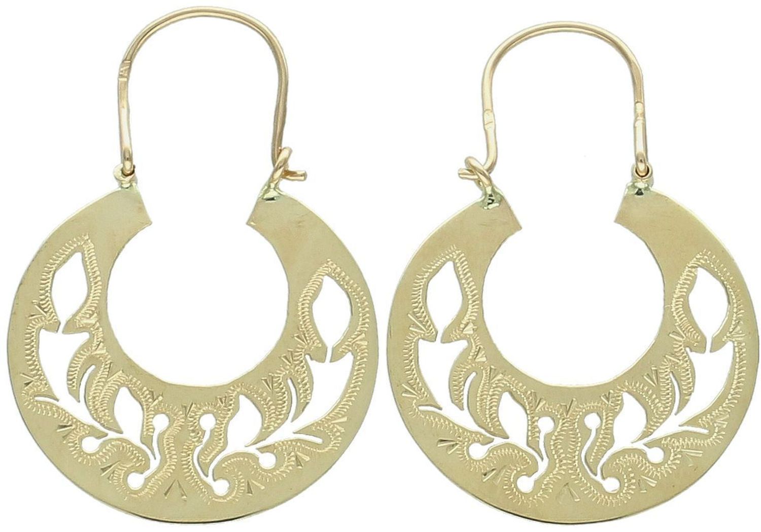 Eleganckie kolczyki damskie złote próby 585, model DIA-KLC-13683-585. Koła wzór Warmet, ażurowe zdobienia, długość 3,5 cm, szerokość 2,2 cm, waga 3,37 g. Idealne na prezent i do 1.jpg