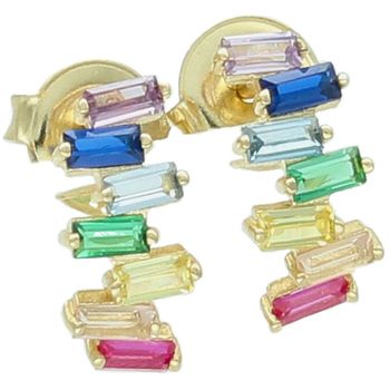 Eleganckie złote kolczyki damskie próby 585 zdobione kolorowymi cyrkoniami. Wielkość 1,0 cm x 4 mm, waga 1,20 g, zapięcie na sztyft. Idealne na prezent i do codziennych stylizacji.1.jpg