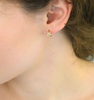 Kolczyki dziecięce złote DIA-KLC-13722-585 – motylki zdobione różową i białą cyrkonią. Wymiary 1,2 cm x 8 mm, waga 1,40 g, zapięcie angielskie. Urocza i bezpieczna biżuteria dla dziecka (5).JPG